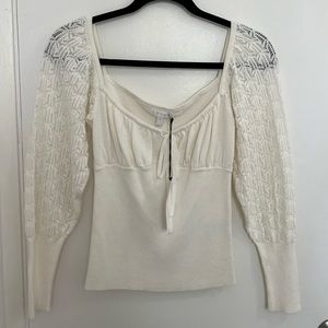 NWT Leith Cream Ivory crochet sleeved Sweater Sz Small